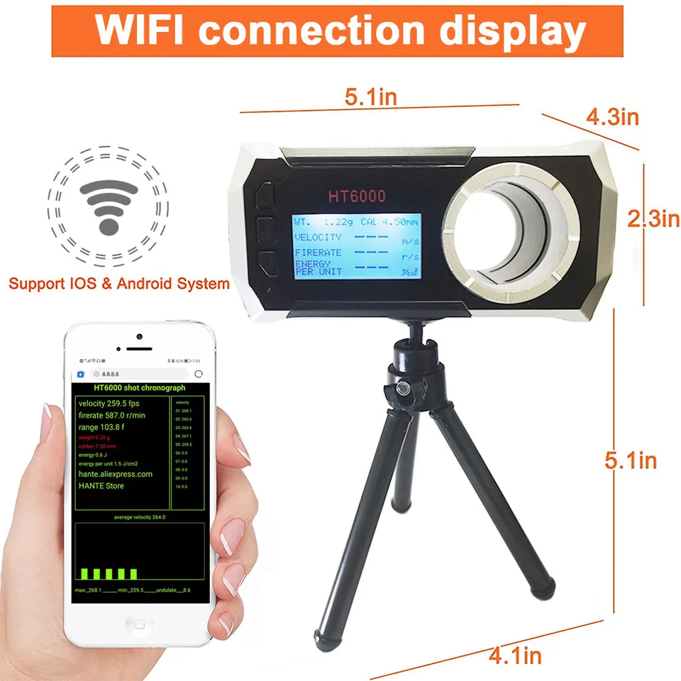 LCD obrazovka streľba rýchlosť chronografu HT6000 SHOOP SKLADOVANIE VELOMELER Air Gun Gun Gun Speed ​​App