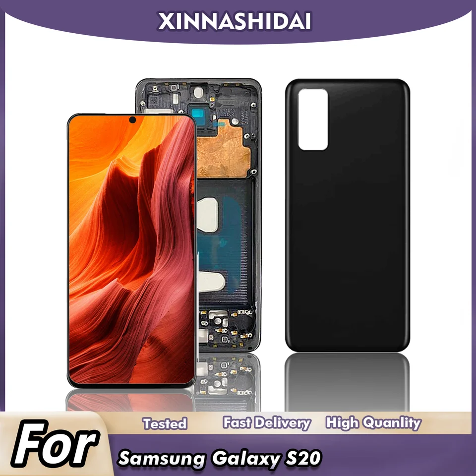 LCD OLED SCREE LCD s rámom pre Samsung S20 SM-G981B/DS G981 DISPLEY TONT TONTÁTNE Testované