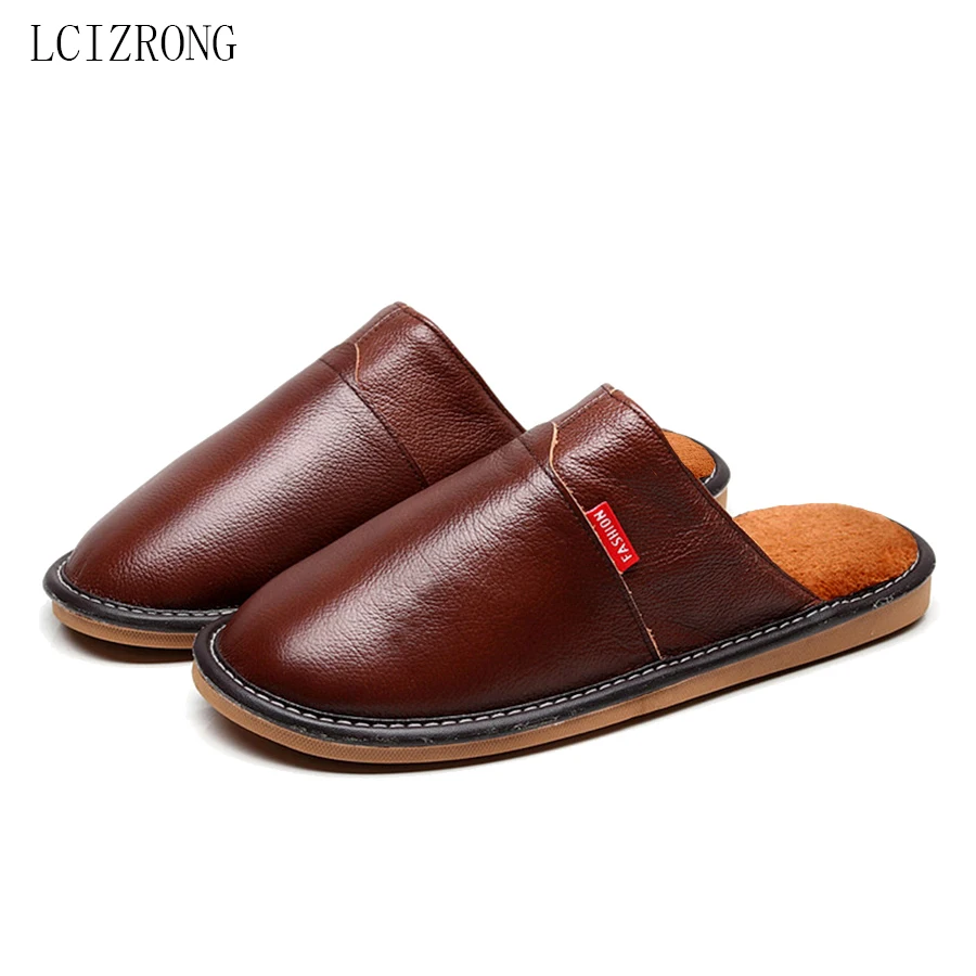 Lcizrong Domáce papuče pre ženy plyšová teplá žena/muži šitie Originálne kožené unisex nepremokavé papuče domu veľkej veľkosti 35-44