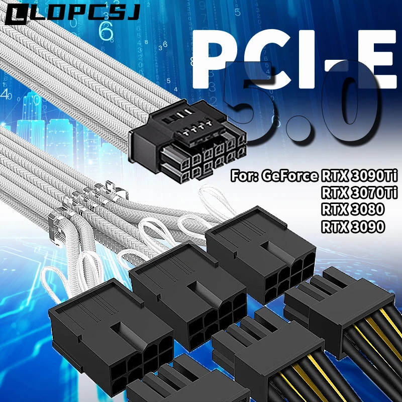 LDPCSJ PCI-E 5,0 GPU až PSU Kábel 16 (12+4) PIN MESE na 3x8 (6+2) PIN SMEN PRÍRUČKA PRÍRUČKA PRE RTX 3090TI 4070TI 4080 4080 4090