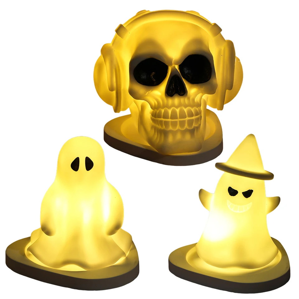 Lebka/Duchové nočné svetlo Silikón Nabíjateľná nočná lampa vtipné sviatky darček Cool gadget pre deti na halloweenské dekorácie