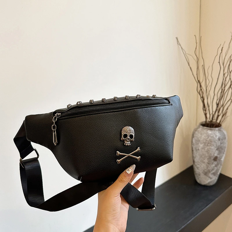 Lebka pásová taška dámy Nový dizajnér PU Leatherfanny Pack Fashion Cestovanie Peniaze Tréner Bread banán BAG Muž BUM BASK BAGS Čierne
