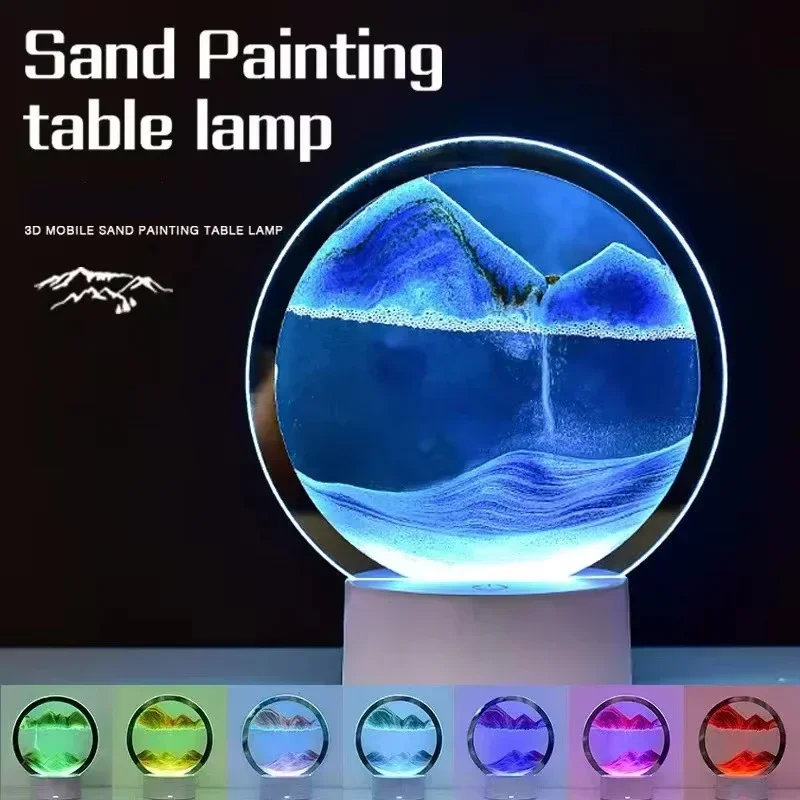 LED 16 farby 3D piesočná lampa RGB presýpacie hodiny svetlo pohybujúce piesok umenia Nočné svetlo s hlbokým morom Displej k narodeninám darček