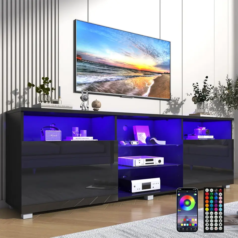 LED 70 -palcové televízne stojany pre 75/80 palca TVHIGH GLOSSY TV Zábavné centrum s úložnými drawertV stojany pre obývaciu izbu RGB