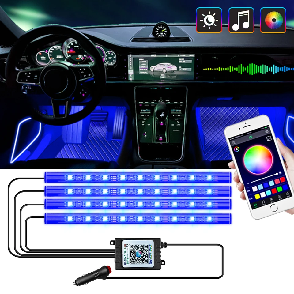 LED automobilové svetlo diaľkovo/hlasové ovládanie okolia LAMP Auto dekorácia 36/48/72 LED atmosféra žiarovky