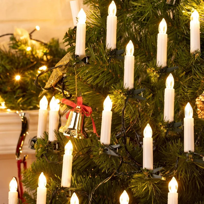 LED bez plameňa vianočných plávajúcich sviečok s sponami, kužeľovými sviečkami s batériou, vianočným stromčekom LED dekoratívnym svetelným šnúrkou