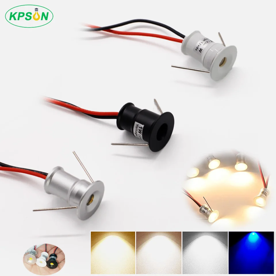 LED bodové svetlo 1W 12V Mini Spotlight Stlmiť zapnutý strop down -light IP65 čierna strieborná biela biela schodiská skrinky na bodové svetlá