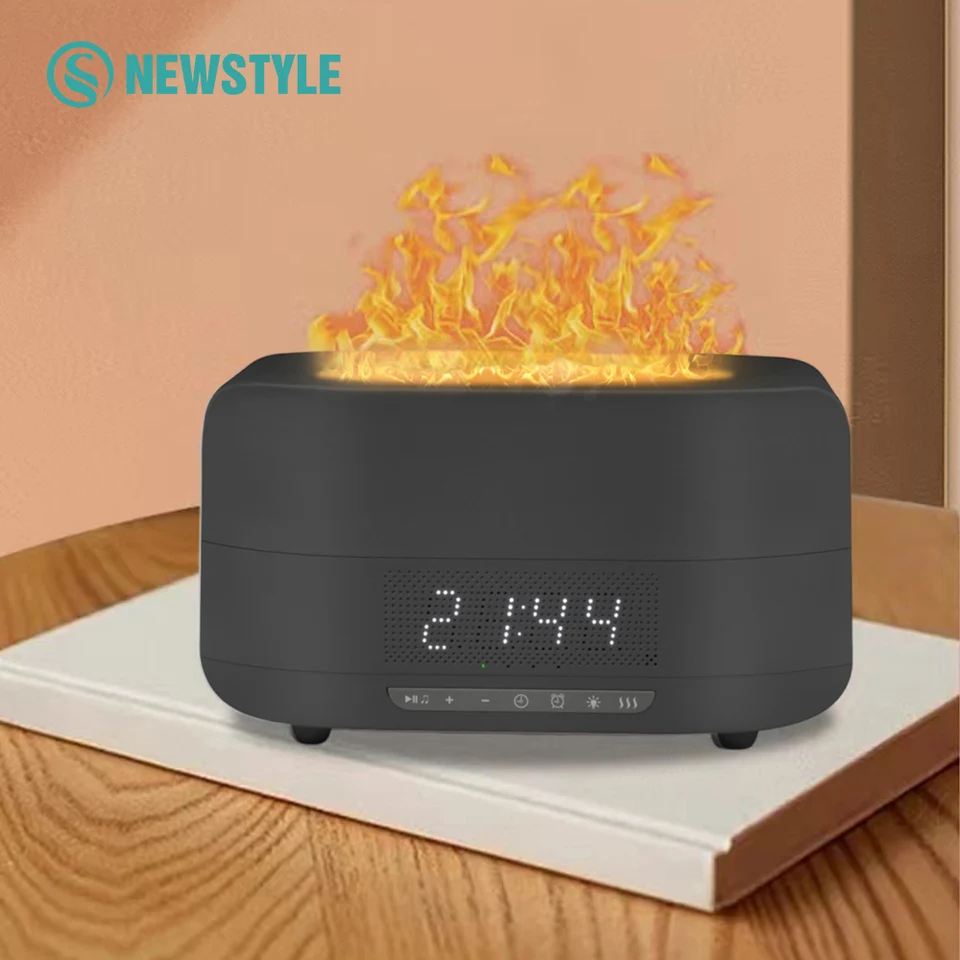 LED budík éterický olej Difúzor aromaterapeutický zvlhčovač vzduchu 400 ml Bluetooth reproduktor plameň zvlhčovač domáci arómový stroj