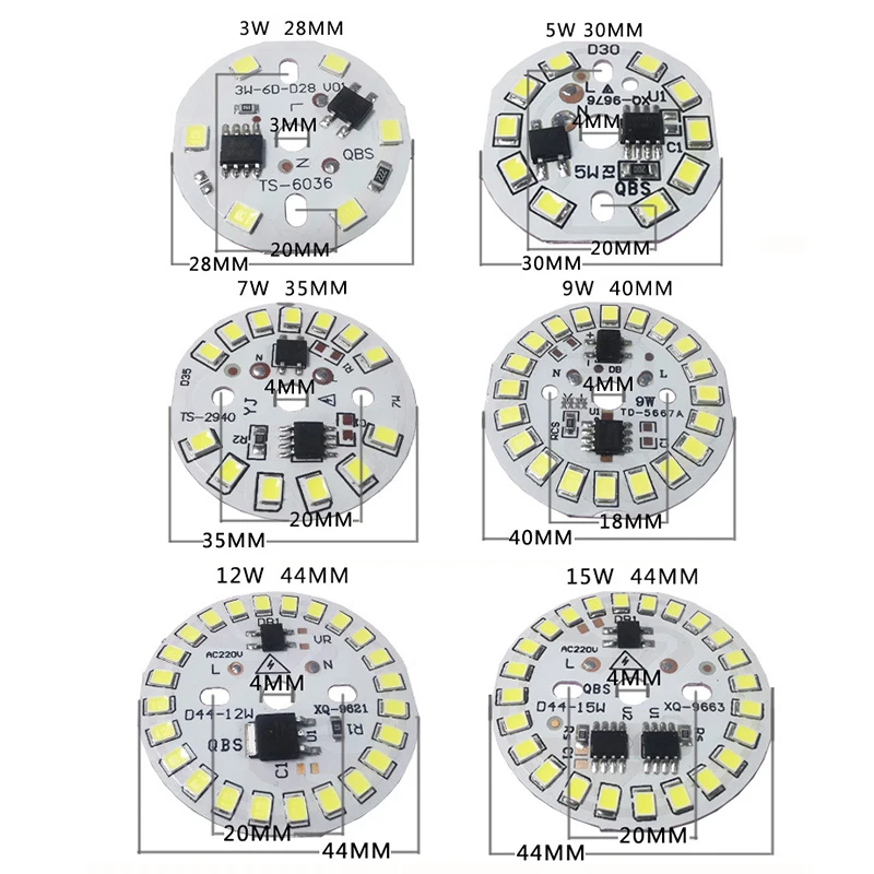 LED COB Chip AC165-265V 3W 5W 7W 9W 12W 15W IP43 LED korálky Smart ic