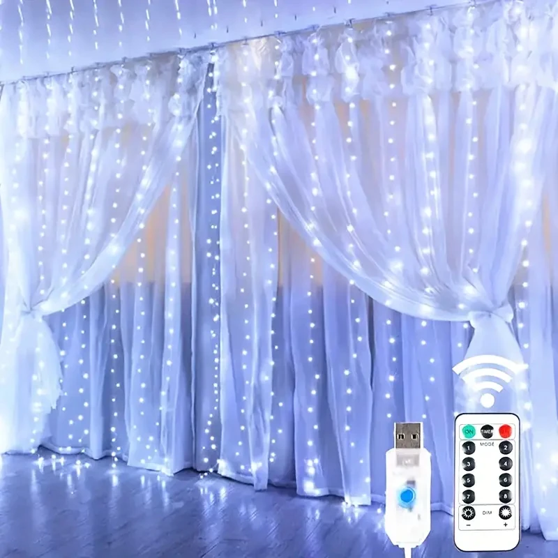 LED curtain String Lights vianočné girlandové dekorácie rozprávkové svetlo 8 režimy USB diaľkové ovládanie svadobné sviatky pre spálňu domov
