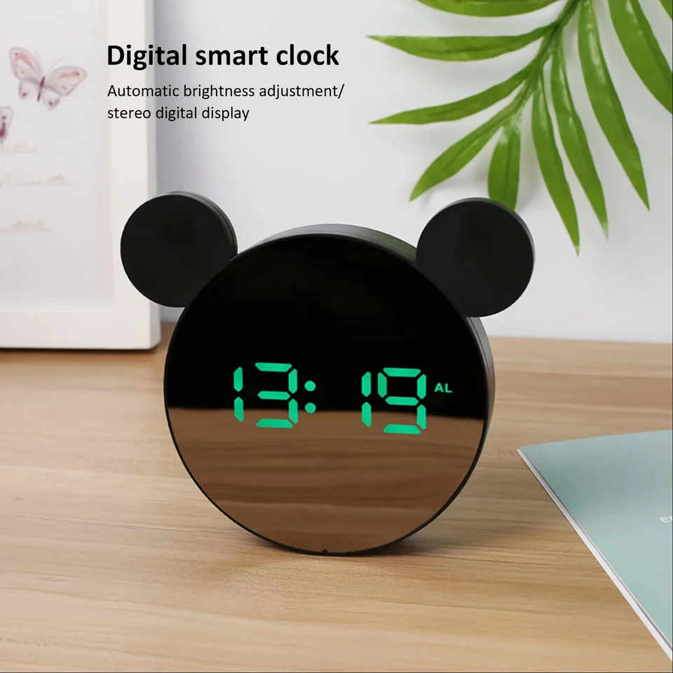 LED digitálny budík zrkadlového zrkadla Mini myš elektronické hodiny USB nabíjanie teplota