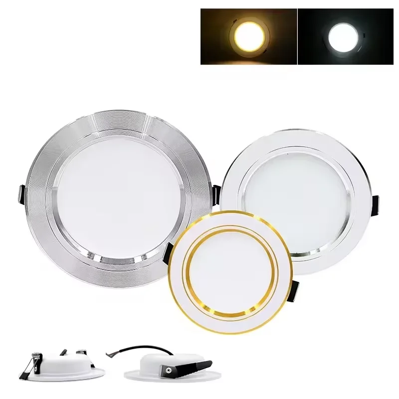 LED Downlight 12V 24V 110V 220V SPOT Tri farby 5W 9W 12W 15W 18 W zapustené v stropnom stropnom svetle Svetlo studená teplá biela lampa