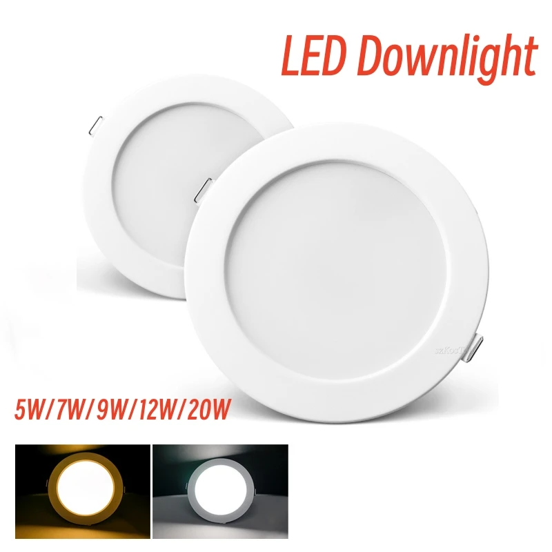 LED Downlight 5W 7W 9W 12W 20W zapustené okrúhle LED stropné lampa AC 220V Vnútorná kuchyňa