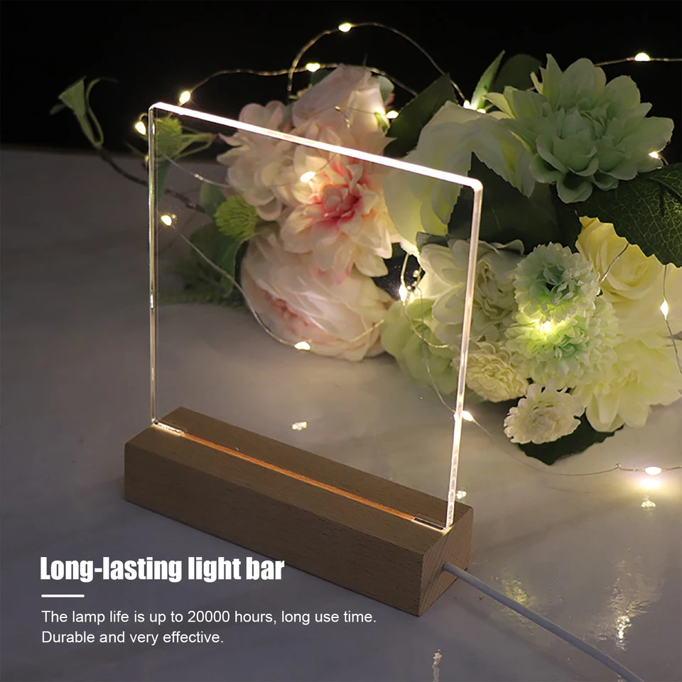 LED drevo displej bázy rektangle kryštál drevený osvetlený stojan Akrylová svetelná doska osvetlená 3D USB Drevená základňa （Iba základňa）