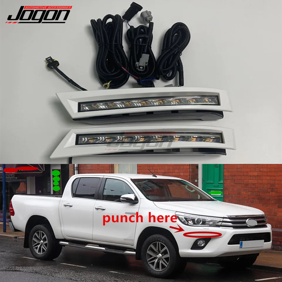 LED DRL denné svetlá denného svetla hmlové lampa dekoráciu pre Toyota Hilux AN120 AN130 2015-2021