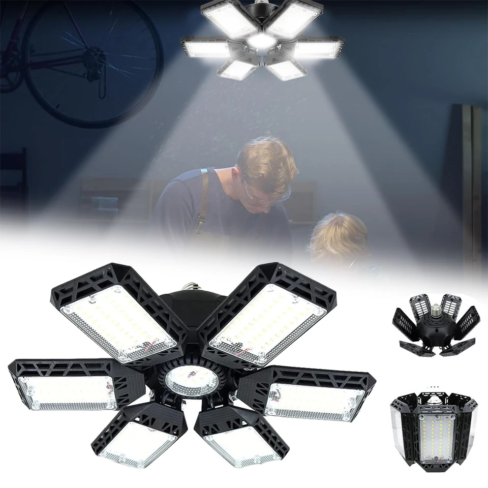 LED garážové svetlo deformovateľné zvýraziteľné garážové stropné svetlo nastaviteľné 6 panelov LED žiarovka E27/E26 LED svetlá pre garážovú dielňu