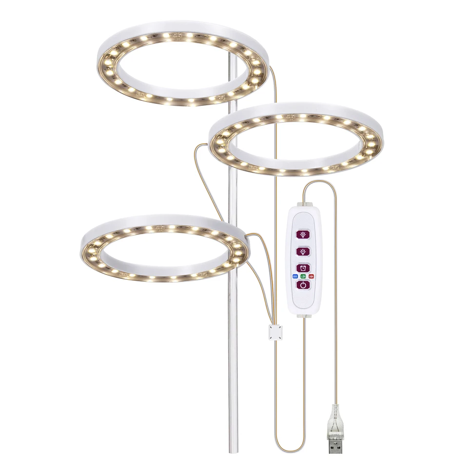 LED GROW Lights Full Spectrum Plant Lamp s 20 LED diódami 8 H/12H/16H Časovač 5 Stlmiteľné úrovne Výška nastaviteľná USB anjelská prsteňová lampa
