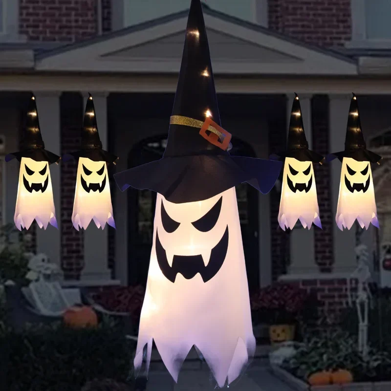 LED HALLOWEEN DECORÁCIA Blikajúce svetlo Gypsophila Ghost Festival sa oblieka žiariaci čarodejník duchovná klobúk lampa dekora
