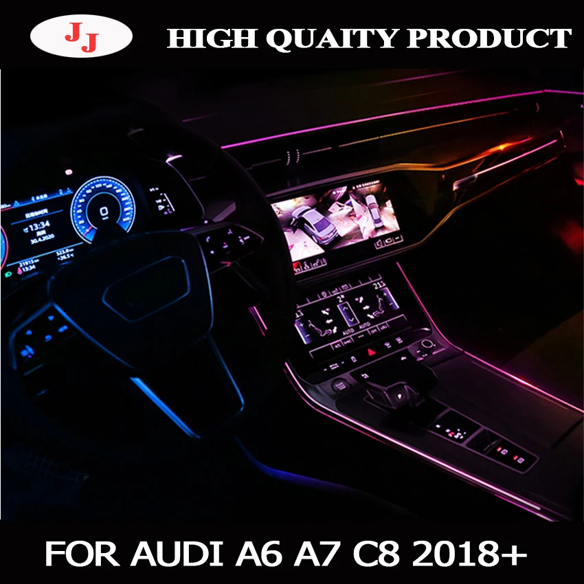 LED interiérové ​​okolité svetlo pre Audi A6 A6L C8 A7 2019 UP Atmosféra ľahké dvere svetlo Light Footwell Light Originálne ovládanie aplikácie MMI