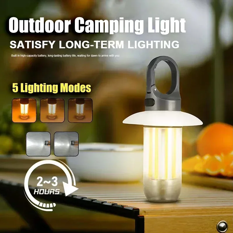 LED kempingové svetlo Mini zavesenie stanu lampa prenosná kempingová lampa Nabíjateľné osvetlenie stanu s háčikom 5 režimov na turistický rybolov
