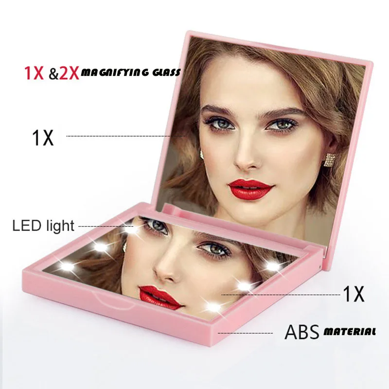 LED make -up zrkadlo skladacie zrkadlo Prenosné mini svetelné zrkadlo Prenosné skladacie zrkadlo