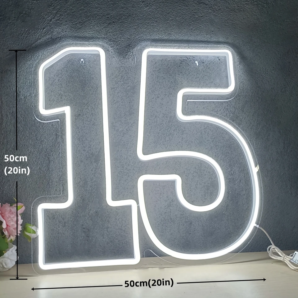 LED neónové číslo 15 Znak pre 15. narodeniny dekorácie Stlmiteľné neónové svetlo pre nástenné výročie večierok Lights Lights Light