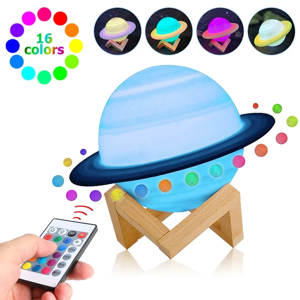 LED nočné svetlo 3D tlač saturn lampa 16 farby 3D svetlo s diaľkovým ovládaním dotyk Moon lampa Detské svetlá nočná lampa pre dom