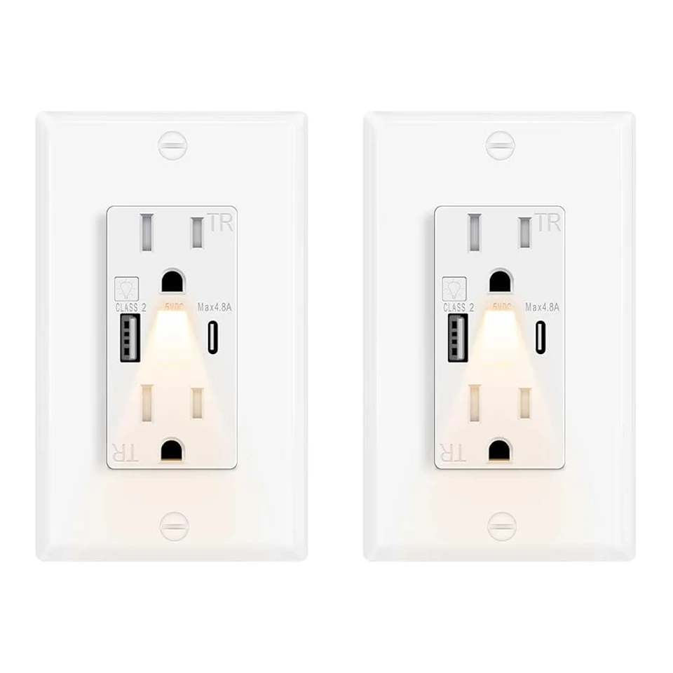 LED nočné svetlo výstup s 24 W USB C+rýchle nabíjanie, 4,8A, zapnutý/vypínač