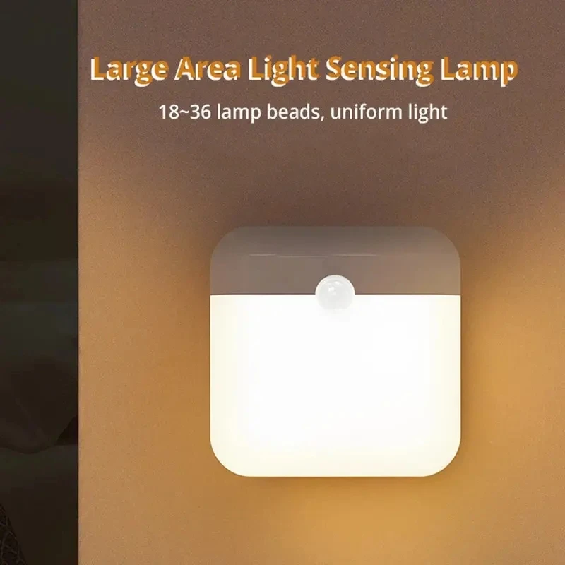 LED nočné svetlo, ľudský pohybový snímač Senzor USB C nabíjateľné skrine svetlo, bezdrôtová LED stena lampa pre schody