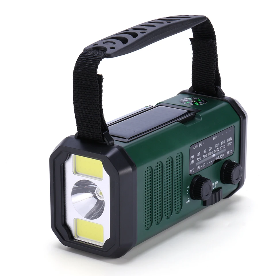 LED núdzové rádiové handkrank solárne AM/FM/WB 10000MAH Solárne núdzové rádiové čítanie žiarovky na nabíjanie typu C s kompasom