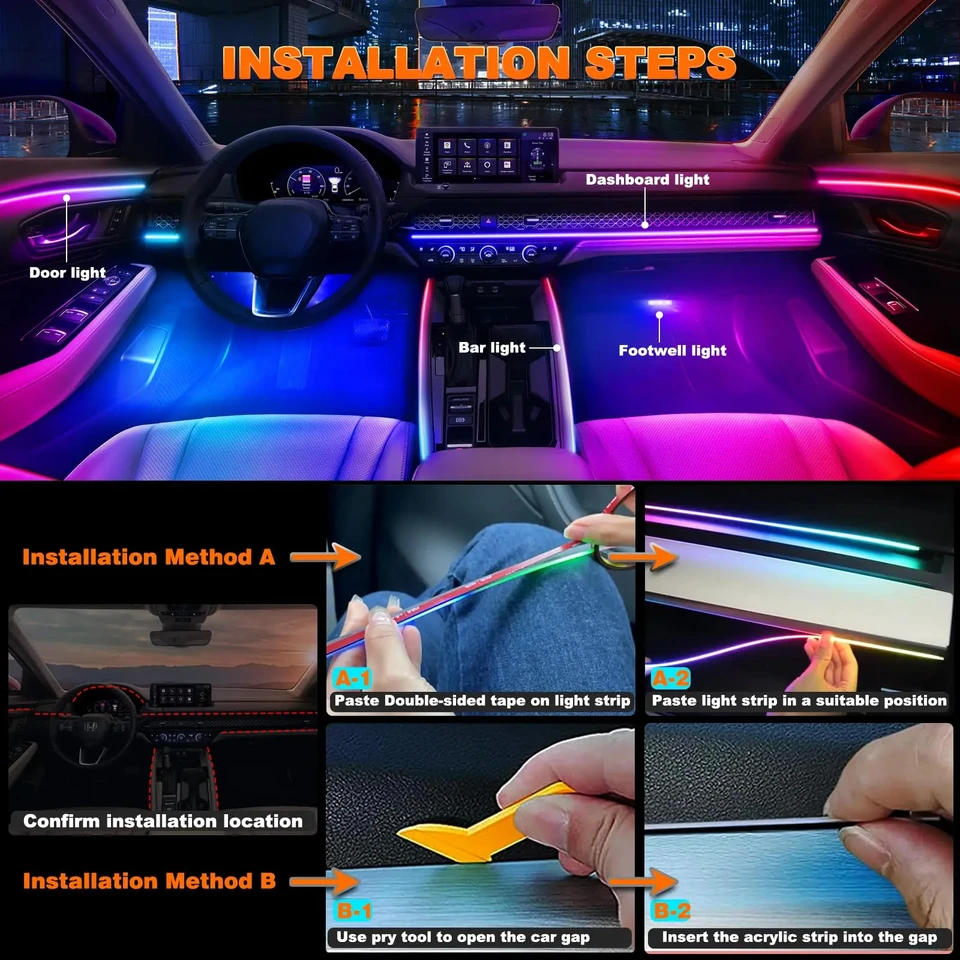 LED okolité ľahké autá Dekorácie Doplnky RGB Neon pre BMW E90 E46 F10 pre Audi A3 8P A4 B6 C7 pre Mercedes W211 W204 W203
