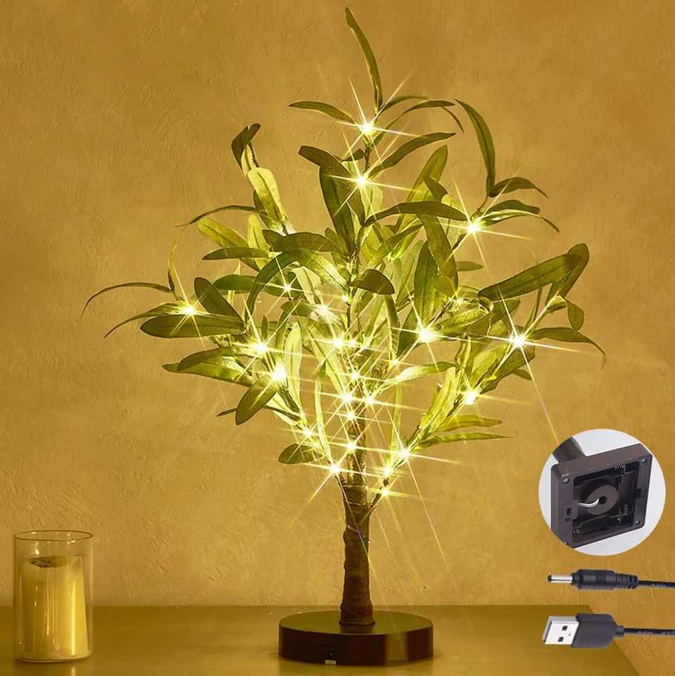 LED olivové stromy bonsai stromové lampa USB BATÉRA OPEROVANÉ NIGHT LIVETLO pre domácu spálňu Svadobná kancelárska dekorácia stolová lampa
