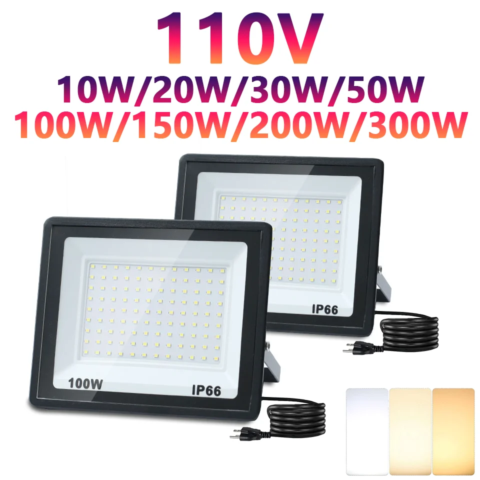 LED povodňové svetlo s plug vonku 100 W 50W 30W 20W 10W 10W AC110V nepremokavá LED reflektorový reflektor Spotlight Focus osvetlenie pre ulicu stenu