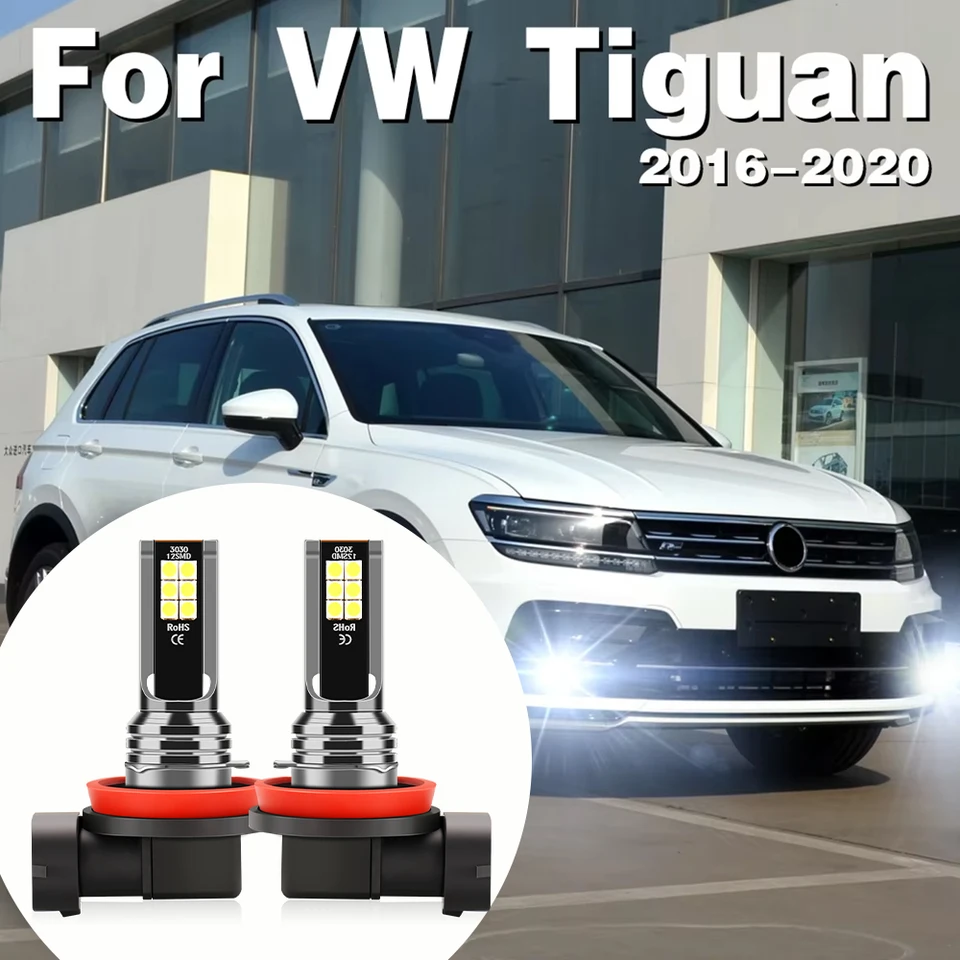 LED predná hmlová lampa Svetlo auta H8 H11 H16JP Bulb 12v 6000K pre Volkswagen VW Tiguan 2 MK2 2016 2017 2018 2018 2019 2020 Príslušenstvo
