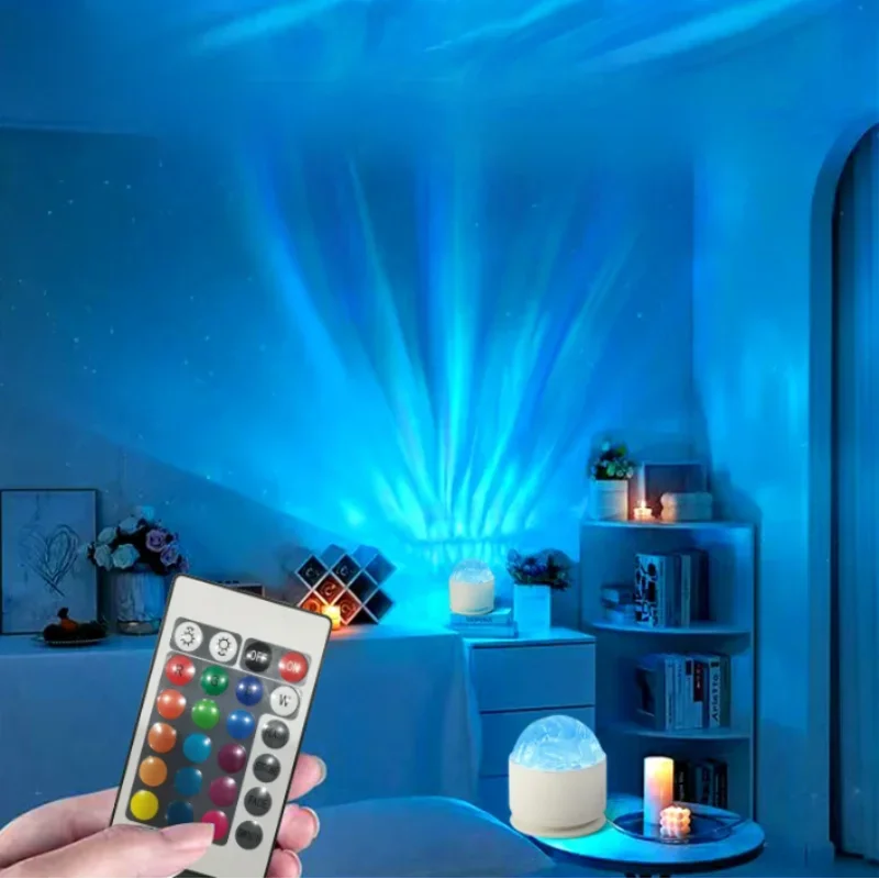 LED projektor Nočné svetlo Aurora Hviezda Sky Water Water projektor USB Rotované nočné svetlo Spálňa obývacia izba dekora