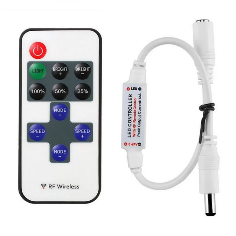 LED radič LED Dimmer Controller Mini 3key Wireless 11Key RF pre jednofarebný svetlo pásik SMD5050 3528 5730 5630 3014