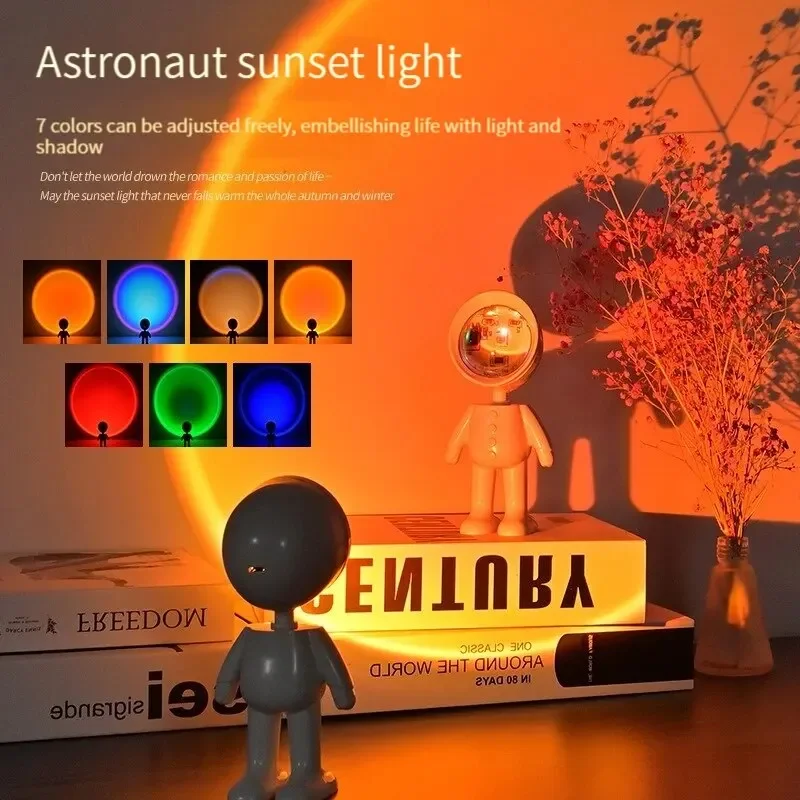 LED sedem farieb Svetlo západ slnka Light astronaut Light Dúhová projekcia Night Light 360degree Rotácia Nabíjateľné okolité svetlo