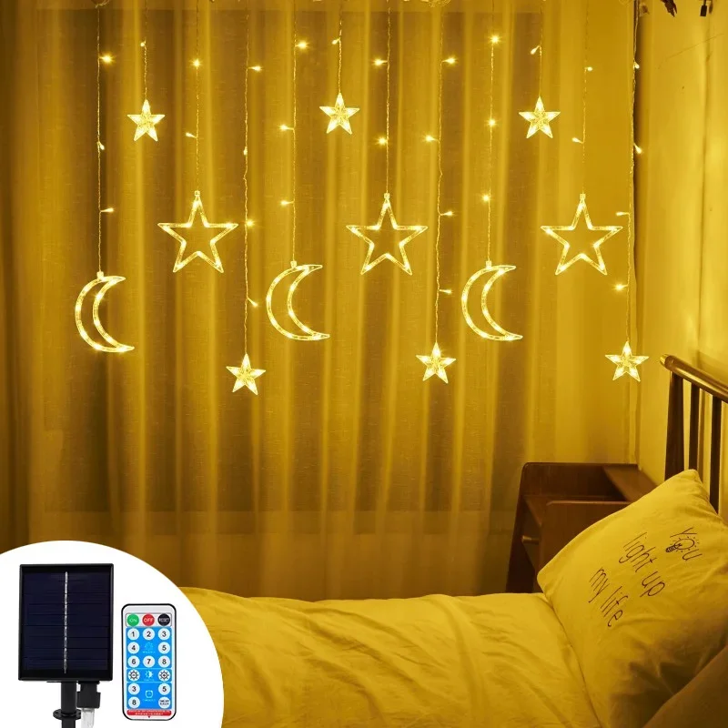 LED solárna hviezda Moon Moon Curtain Lights Outdoor vodotesné diaľkové ovládanie solárne napájacie struny svetlo pre večierok