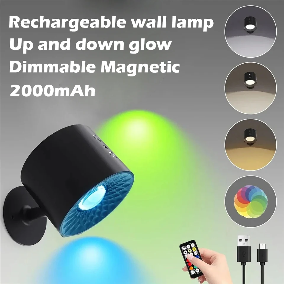 LED stena namontované svetlá diaľkové svietniky Lampa 2000 mAh Nabíjateľná stmievateľná magnetická 360 ° rotácia bezdrôtovo pre spálne