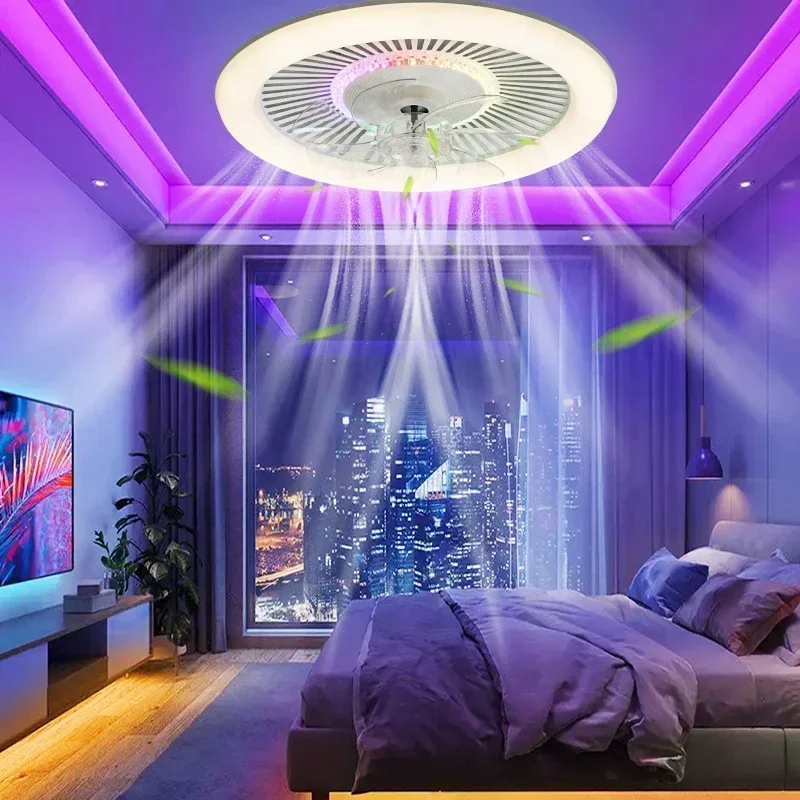 LED stropný ventilátor, diaľkové stmievanie RGB, regulácia 6-stupňovej rýchlosti, svetlo ventilátora na nízkej podlahe, dekoratívne osvetlenie spálne a obývacia izba