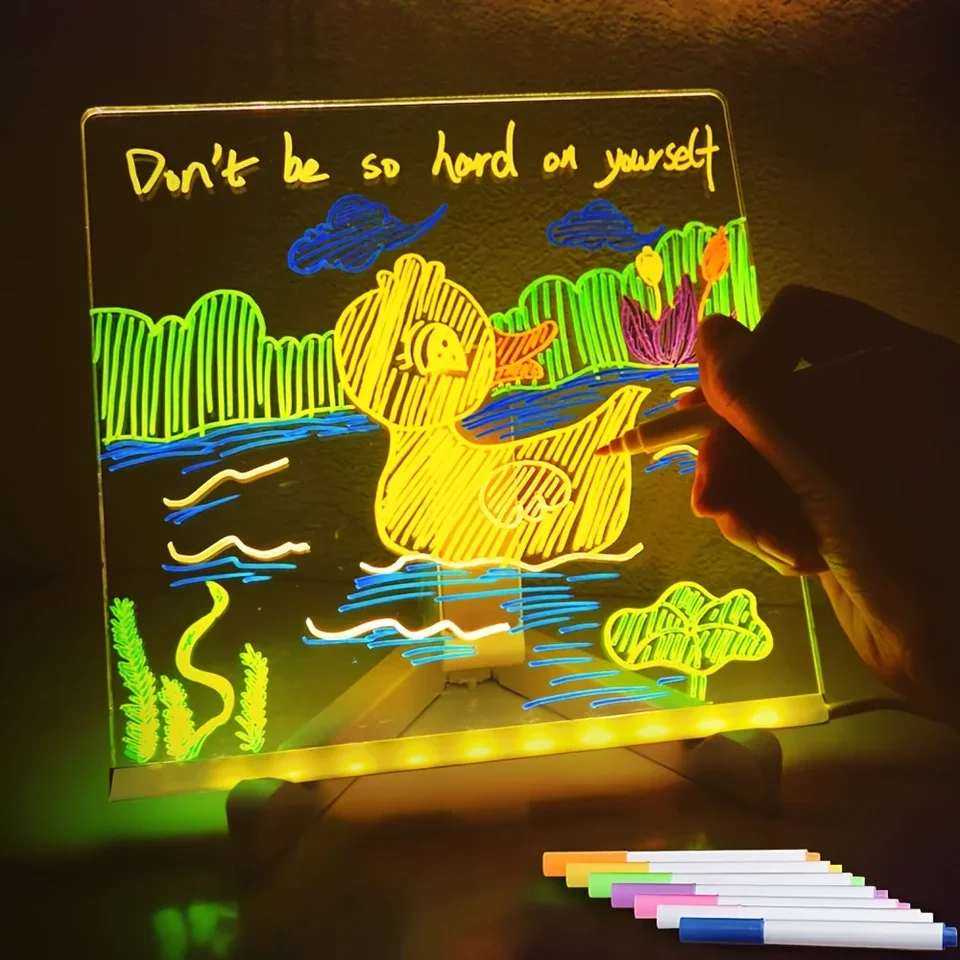 LED svetlo maľba DIY akrylová správna doska vymazateľná doska s nočným svetlom 7 perá farebná kresba pre deti darček k narodeninám