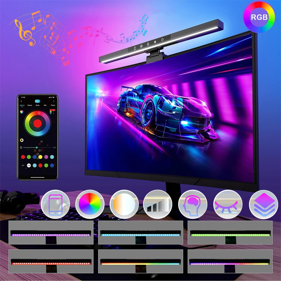 LED svetlo monitor RGB Počítačová lampa Stepless Stlmenie USB monitor Light lišta na čítanie lampa Stola Stolová tabuľka podsvietenia snímky Screol Screen Light Light
