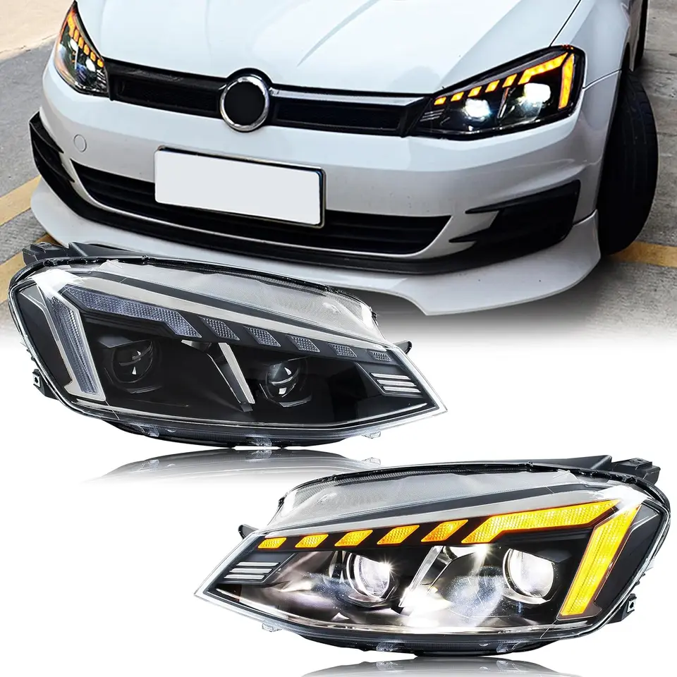 LED svetlomety pre Volkswagen VW Golf 7 VII MK7 2015 2016 2017 Sekvenčný zákrutový signál Spustenie Animácie predných žiaroviek Zostava predných žiaroviek