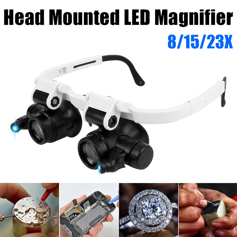 LED svetlá okuliare Šmágium Hlava Monesal Zavláčacia sklo Dual Loup Loupe Loupe pre elektroniku opravu hodiniek 8x 15x 23x