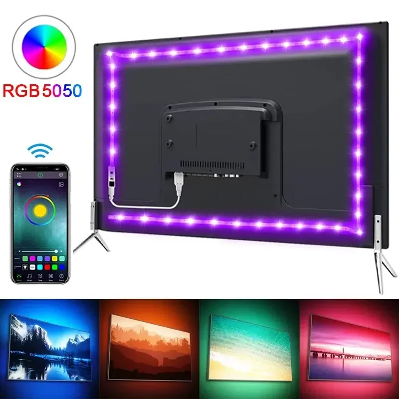 LED svetlá pre TV RGB 5050 LED pásik LIGHT Light Bluetooth Ovládanie 5V USB LED páska Flexibilná stuha pre televízne podsvietenie výzdoba miestnosti