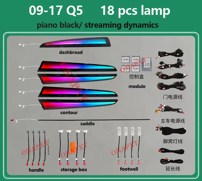 LED súprava LED LIGHT Light pre Audi Q5 B8 B9 2009-2023 Dekoratívna mmi aplikácia Atmosféra lampa RGB Symphony Dvers Dashboard Strip Dashboard Tin