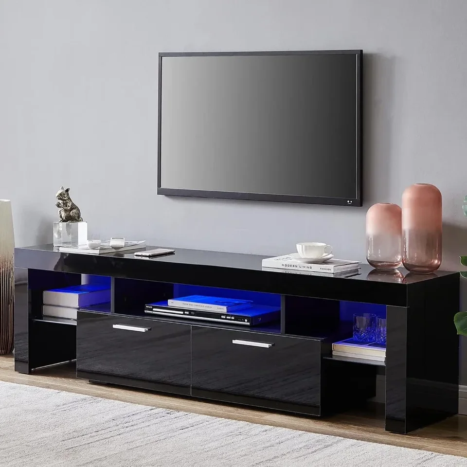 LED televízor stojan pre 75 palcových televízorov TV s vysokými leskami TVS Entertainment Center so zásuvkou úložného priestoru, televízne stojany