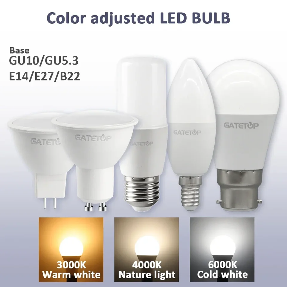LED Tricolor Stming Bulb GU10 MR16 Spot Light E27AC120V 220V 3W 9W CCT Pamäťová funkcia RESET TEMP RESET pre B22 E14 osvetlenie