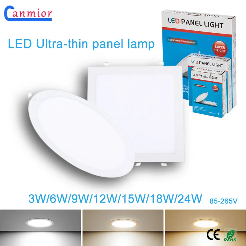 LED ultra tenká lampa Light AC110V 220V24W 18W 12W 9W 6W 3W LED stropný strop zapustený downlight Slim okrúhly štvorcový panel Svetlo