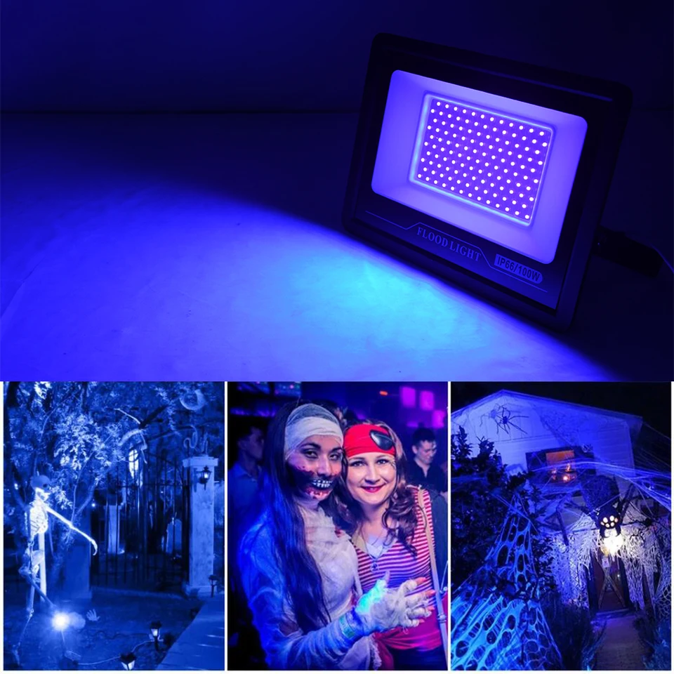 LED UV svetlomet AC 110V 220V Halloween Party Ambient Light 395nm IP66 nepremokavá ultrafialová fluorescenčná pódiová lampa 50W 100W